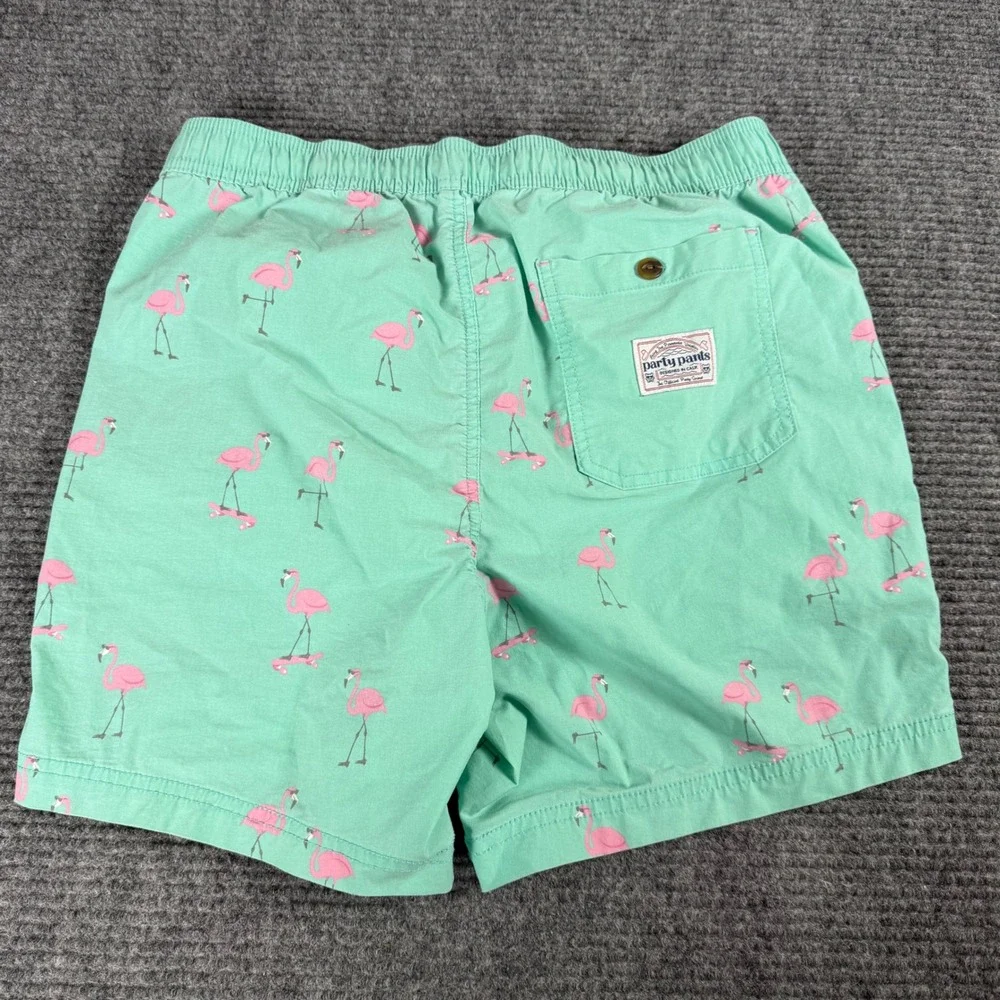 Party Pants Mens Mint Green Flamingo Skateboard Print Swim Trunks Medium
